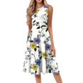 thumbnail image 1 of Women's Round Neck Floral Print Midi Dress Sleeveless Casual Summer Dress with Contrast Sash Belt and Side Pockets for Farmers Markets,White L, 1 of 5