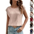 thumbnail image 1 of Women's Round Neck Glitter Sequins Shirts Top Casual Cap Sleeve Party Tee Tops,Beige M, 1 of 5