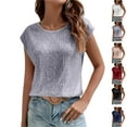 thumbnail image 1 of Women's Round Neck Glitter Sequins Shirts Top Casual Cap Sleeve Party Tee Tops,Gray L, 1 of 6