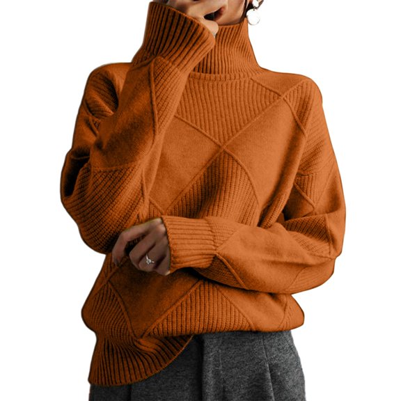 Women's Round Neck High Neck Solid Color Long Sleeve Slim Fit Knitted Casual Sweater