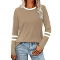 thumbnail image 1 of Women's Round Neck No Hood Sweatshirt, Long Sleeve Loose Fit Pullover Top with Breathable Comfort for Autumn Winter Season, Casual Daily Wear, Travel and Street Fashion Khaki XL, 1 of 5