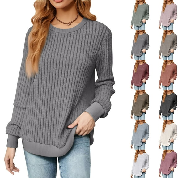 Women's Round Neck Lightweight Knitted Sweater Long Sleeve Loose Top for Fall and Winter Fashion, Ideal for Holiday Season and Everyday Style, Comfortable and Breathable,White,S