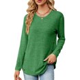 thumbnail image 1 of Women's Round Neck Long Sleeve Loose Button T-Shirt Top, 1 of 3