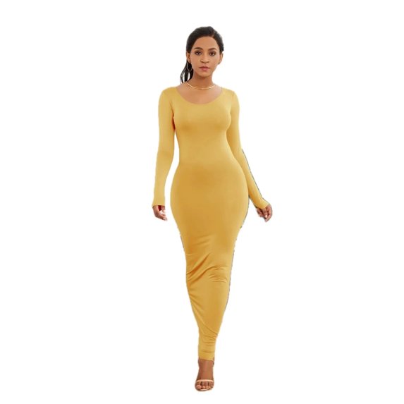 Women's Round Neck Long Sleeve Maxi Wrap Dress 80% polyester 20% spandex Elegant Flowy Style for Everyday Wear