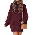 thumbnail image 1 of Women's Round Neck Long Sleeve Twisted Knitted Mid-length Dress Sweater, 1 of 10