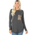thumbnail image 1 of Women's Round Neck Long Sleeve w/Leopard Pocket, Perfect Fit Tee Shirt Top, 1 of 1
