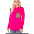 thumbnail image 1 of Women's Round Neck Long Sleeve w/Leopard Pocket, Perfect Fit Tee Shirt Top, 1 of 1