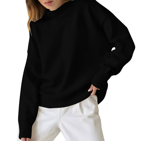 Women's Round Neck Loose Casual Solid Color Pullover Long Sleeve Top Sweatshirt Comfortable Wear