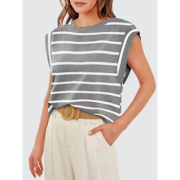 New Women's Round Neck Loose Short Sleeve T-Shirt Striped Top