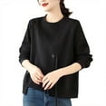 thumbnail image 1 of Women's Round Neck Loose Solid Color Casual Patchwork Top Long Sleeve Sweatshirt, 1 of 8