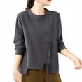 thumbnail image 1 of Women's Round Neck Loose Solid Color Casual Patchwork Top Long Sleeve Sweatshirt, 1 of 5