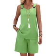 thumbnail image 1 of Women's Round Neck O-Ring Sleeveless Tank Top and Shorts 2 Piece Outfit Set Grass Green L, 1 of 7
