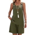 thumbnail image 1 of Women's Round Neck O-Ring Sleeveless Tank Top and Shorts 2 Piece Outfit Set Green S, 1 of 7