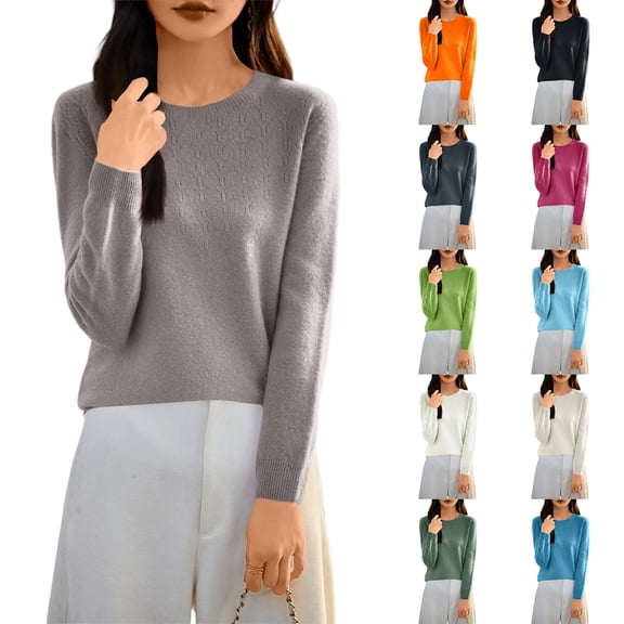 Women's Round Neck Openwork Knit Sweater Long Sleeve Loose for Fall and Winter Style, Ideal for Holiday Parties and Breathable Fashion, Lightweight and Cozy,Hot Pink,S