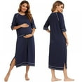 thumbnail image 1 of Women's Round Neck Pajamas Long Below the knee Nightgown Short-sleeve Zipper Solid Casual Pajamas With Pocket, 1 of 6