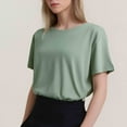 thumbnail image 1 of Women's Round Neck Plus Size Short Sleeved Solid T Shirt (Light Green M), 1 of 5