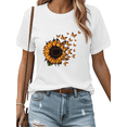 thumbnail image 1 of Women's Round Neck Printed Cotton T Shirt Graphic Tees Top Yellow Sunflower Butterfly Casual Loose T Shirt White S-5XL, 1 of 4
