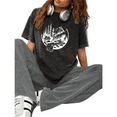 thumbnail image 1 of Women's Round Neck Printed Cotton Washed T Shirt Graphic Tees Top Black White Mountain Waterfall Pattern Casual Loose T Shirt Black S-2XL Plus Size, 1 of 5