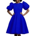 thumbnail image 1 of Women's Round Neck Puff Sleeve Midi Dresses Ruffle A-Line Summer Casual Dress, 1 of 6