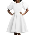 thumbnail image 1 of Women's Round Neck Puff Sleeve Midi Dresses Ruffle A-Line Summer Casual Dress, 1 of 8