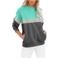 thumbnail image 1 of Women's Round Neck Pullover Long Sleeve Sweatshirt with Pockets Winter Color Block Casual Tops, 1 of 4