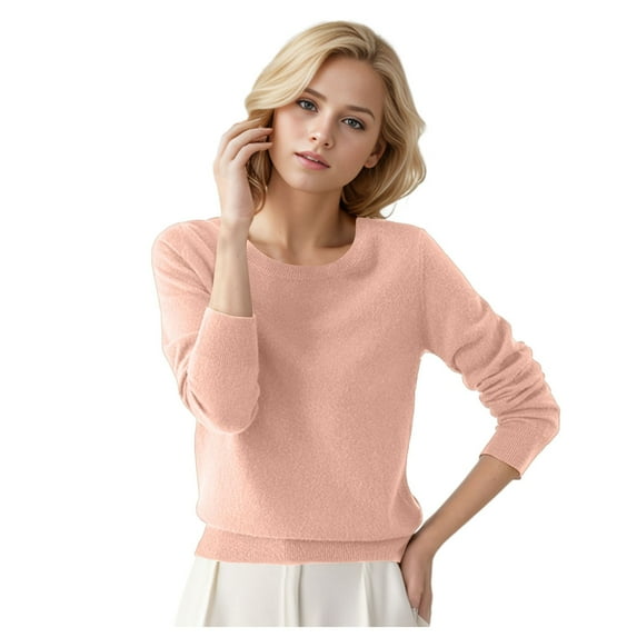 Women's Round Neck Pullover Sweater Solid Color Long Sleeve Knitted Top Casual Comfortable Soft Warm Fashion