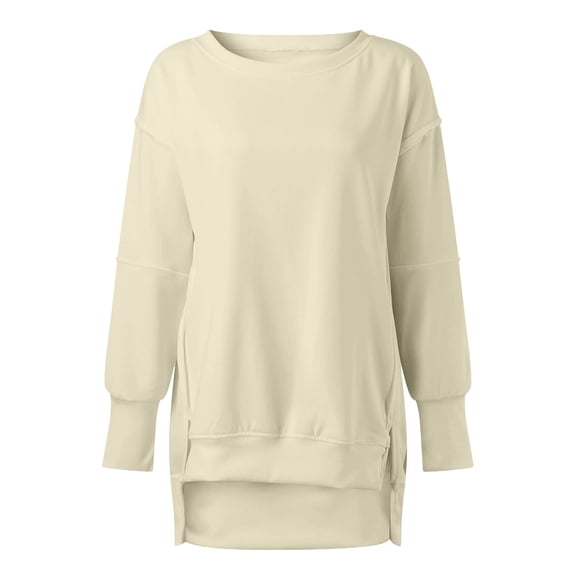 Women's Round Neck Pullover Sweatshirt Long Sleeve Split Side Casual Loose Fit Hoodless Top Comfortable For St. Pa's Holiday Activities,Size:M