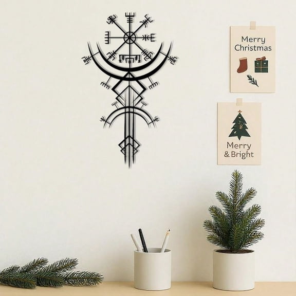 Viking Metal Wall Art – Norse Rune Wall Decor, Medieval Nordic Mythology Iron Hanging, Unique Viking Gift for Men, Home & Office Metal Sign – Black Gothic Decor for Halloween, Bedroom, Living Room