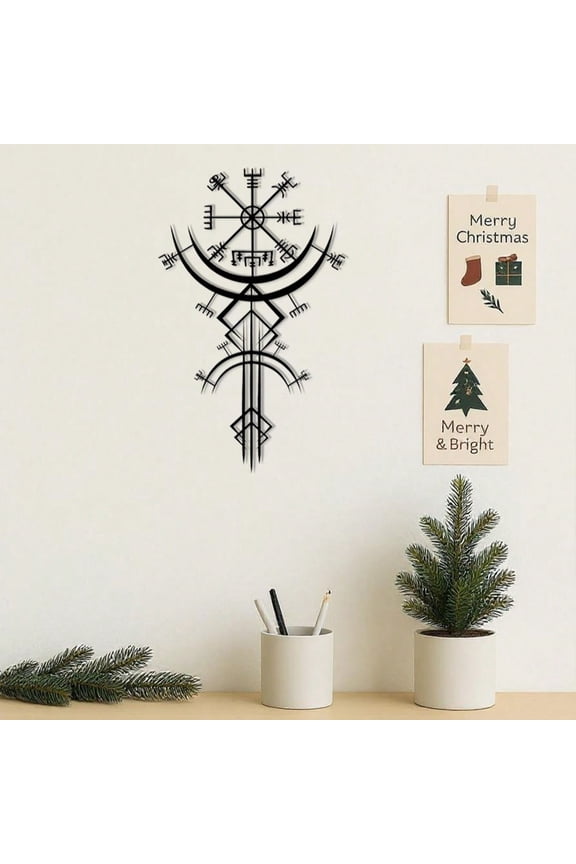 Viking Metal Wall Art – Norse Rune Wall Decor, Medieval Nordic Mythology Iron Hanging, Unique Viking Gift for Men, Home & Office Metal Sign – Black Gothic Decor for Halloween, Bedroom, Living Room