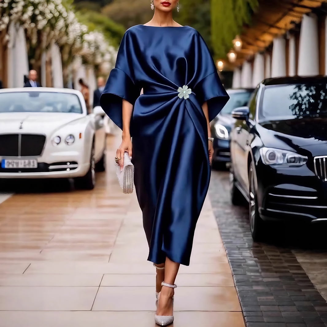 kimono sleeve cocktail dress Jersey Fitted Long Sleeve Gown by Jessica Angel 335 XS / Hunter Green