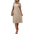 thumbnail image 1 of Women's Round Neck Short Sleeve Dress with Pockets in 100% Cotton Fabric Knee Length A line Silhouette Soft Breathable, 1 of 10