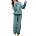 thumbnail image 1 of Women's Round Neck Sleepwear Letter Embroidery Elastic Waist Solid Color Pants Pajama Set, 1 of 6