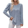 thumbnail image 1 of Women's Round Neck Sleeve Frosted Strip Solid Color Top Long Sleeve T Shirt, 1 of 2