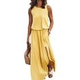 thumbnail image 1 of Women's Round Neck Sleeveless Dress Slit Solid Color Classic Plus Size Waist Casual Commuting Loose Long Skirts, 1 of 9
