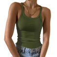 thumbnail image 1 of Women's Round Neck Slim Fit Sleeveless T-Shirt, Casual Solid Color Layering Top for Summer Basics,Army Green L, 1 of 5