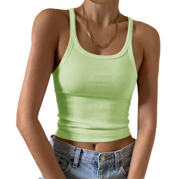 Women's Round Neck Slim Fit Sleeveless T-Shirt, Casual Solid Color Layering Top for Summer Basics,Light Green XL