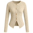 thumbnail image 1 of Women's Round Neck Slim Fitted Button Up Long Sleeve Ribbed Knit Cardigan Sweater Jacket, Lightweight Soft Skin-Friendly Business Casual Work Layering for Fall Winter Daily Beige, 1 of 5