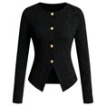 thumbnail image 1 of Women's Round Neck Slim Fitted Button Up Long Sleeve Ribbed Knit Cardigan Sweater Jacket, Lightweight Soft Skin-Friendly Business Casual Work Layering for Fall Winter Daily Black, 1 of 5