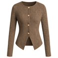 thumbnail image 1 of Women's Round Neck Slim Fitted Button Up Long Sleeve Ribbed Knit Cardigan Sweater Jacket, Lightweight Soft Skin-Friendly Business Casual Work Layering for Fall Winter Daily Coffee, 1 of 5