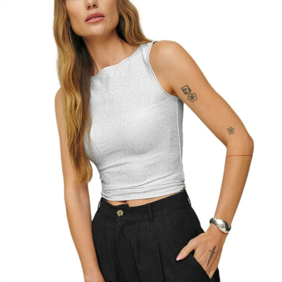 Women's Round Neck Slim Shiny Silk Sexy Y2K Top