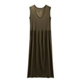 thumbnail image 1 of Women's Round Neck Solid Color Nightgowns Sleeveless 2025 Casual Sleep Dress Pleated Loose Comfy Home Skirt Nightshirt Short Pajama Skirt for Women Gray XL, 1 of 7