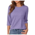 thumbnail image 1 of Women's Round Neck Summer Comfortable Casual Fit Quarter Sleeve T-Shirt, 1 of 5