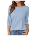 thumbnail image 1 of Women's Round Neck Summer Comfortable Casual Fit Quarter Sleeve T-Shirt, 1 of 5