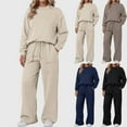 thumbnail image 1 of Women's Round Neck Sweatshirt Wide Leg Sweatpants Casual Suit Sportswear Set, for Winter Lounge and Sports Activities,Navy,M, 1 of 7