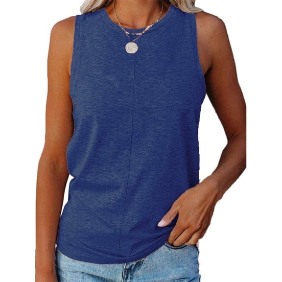 Women's Round Neck T-shirt Solid Color Casual Loose Vest Sleeveless Tops