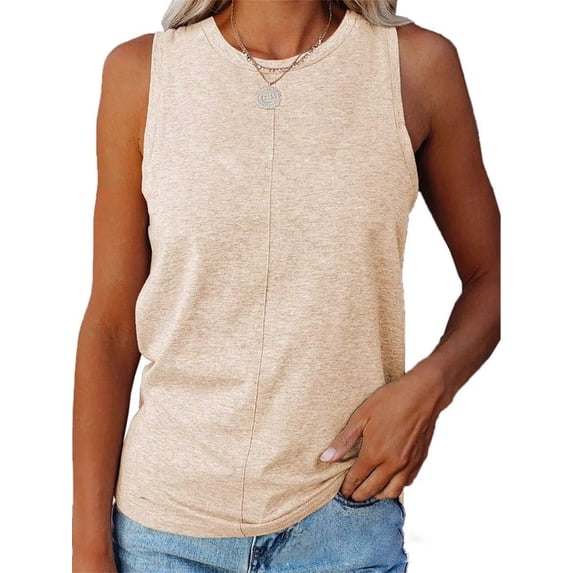 Women's Round Neck T-shirt Solid Color Casual Loose Vest Sleeveless Tops