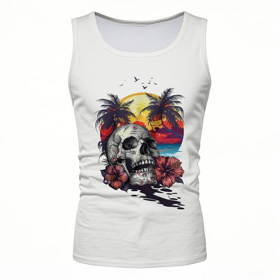 Women's Round Neck Tank Tops Skull Graphic Print Sleeveless Lightweight Shirt Casual Loose Fit Tunic Blouses