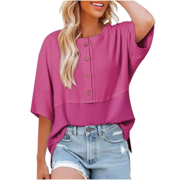 Women's Round Neck Top Short Sleeve Solid Color Summer Blouse Casual Comfortable Basic Tee for Easy Weekend Style