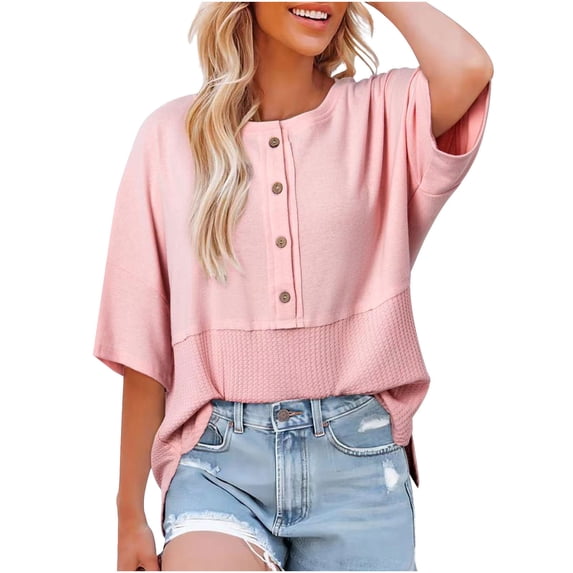 Women's Round Neck Top Short Sleeve Solid Color Summer Blouse Casual Comfortable Basic Tee for Easy Weekend Style