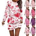thumbnail image 1 of Women's Round Neck Valentine's Day Printed Long Sleeve Wrap Hip Dress Sweater Dresses, Fall and Winter Casual Wear for Romantic Occasions, Soft Fabric,Hot Pink,L, 1 of 6